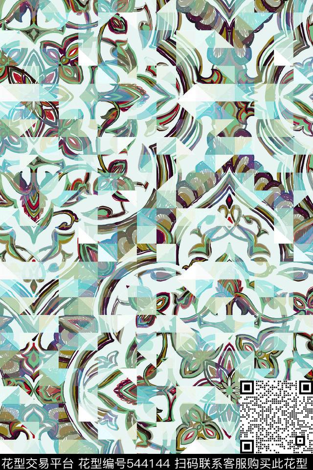 暗格纹淡雅休闲民族纹样传统印花华亿平台下载（图片编号: 544144） - 瓦栏（Walan）