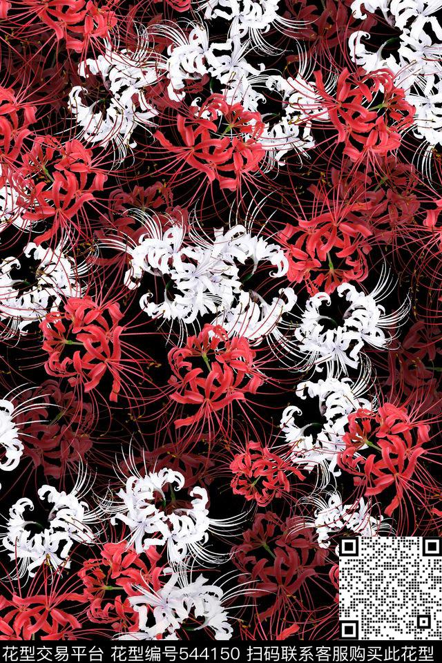 流行时尚黑底花卉数码印花华亿平台下载（图片编号: 544150） - 瓦栏（Walan）