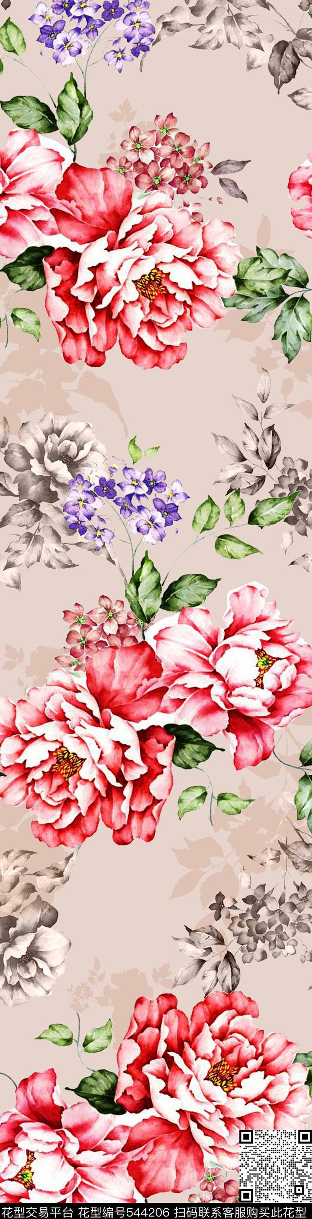 清新素雅水彩花卉床品数码印花华亿平台下载（图片编号: 544206） - 瓦栏（Walan）