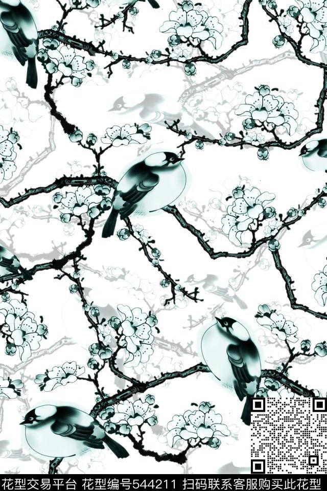 手绘时尚中国风水彩水墨花鸟梅花喜鹊鸟男装商务男装衬衫E【动物昆虫】数码印花华亿平台下载（图片编号: 544211） - 瓦栏（Walan）