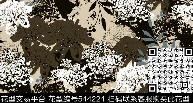 雏菊菊花花卉传统印花华亿平台下载（图片编号: 544224） - 瓦栏（Walan）