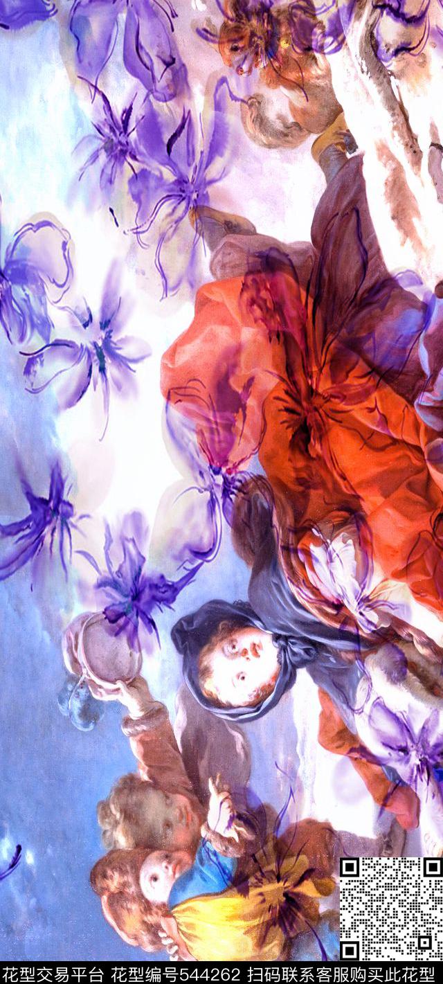 复古圣子花瓣数码印花华亿平台下载（图片编号: 544262） - 瓦栏（Walan）