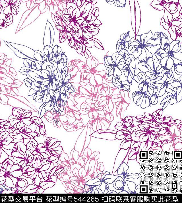 花卉叶子服装传统印花华亿平台下载（图片编号: 544265） - 瓦栏（Walan）