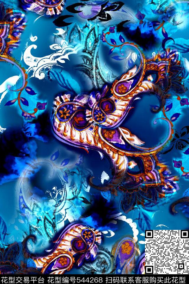 抽象民族风腰果花数码印花华亿平台下载（图片编号: 544268） - 瓦栏（Walan）