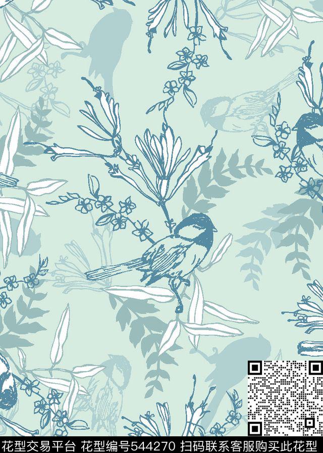 麻雀树叶服装传统印花华亿平台下载（图片编号: 544270） - 瓦栏（Walan）