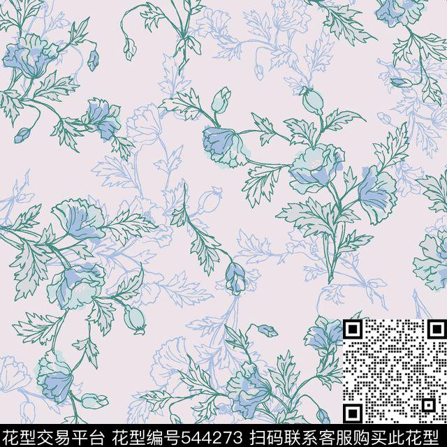 花朵服装叶子传统印花华亿平台下载（图片编号: 544273） - 瓦栏（Walan）