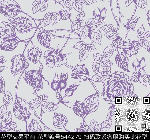 线条花朵服装传统印花华亿平台下载（图片编号: 544279） - 瓦栏（Walan）