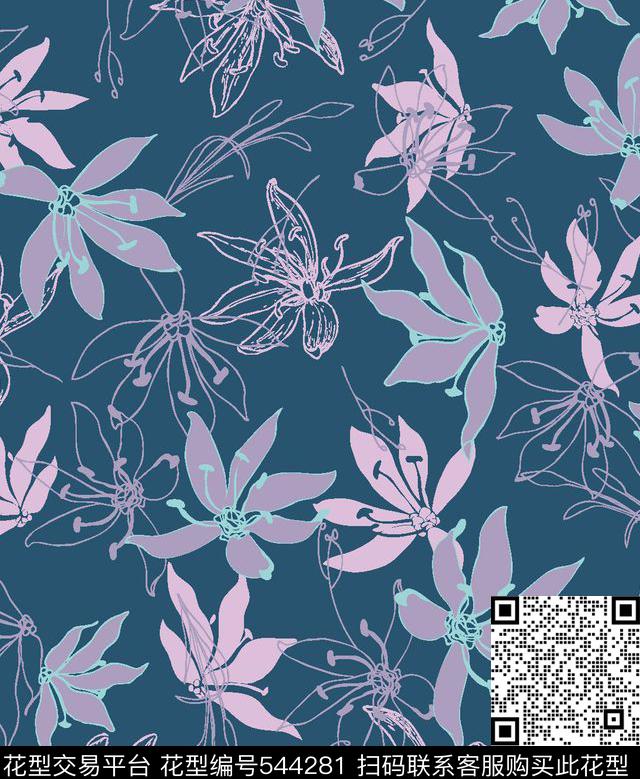 花卉服装线条传统印花华亿平台下载（图片编号: 544281） - 瓦栏（Walan）