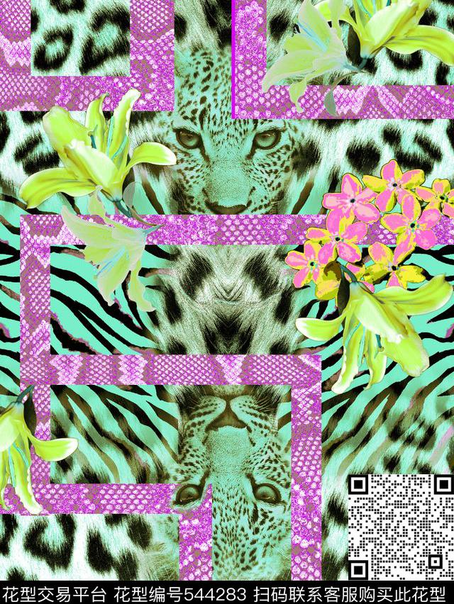 时尚潮牌豹头定位华亿平台豹纹混搭印花时尚男装数码印花华亿平台下载（图片编号: 544283） - 瓦栏（Walan）