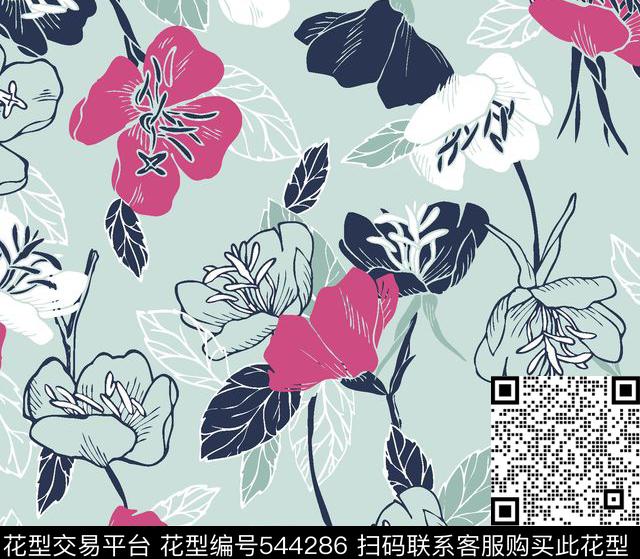 花卉服装叶子传统印花华亿平台下载（图片编号: 544286） - 瓦栏（Walan）