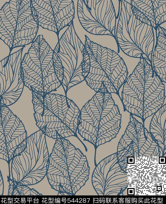 叶子线条服装传统印花华亿平台下载（图片编号: 544287） - 瓦栏（Walan）