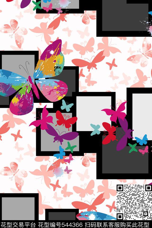 蝴蝶解构几何传统印花华亿平台下载（图片编号: 544366） - 瓦栏（Walan）