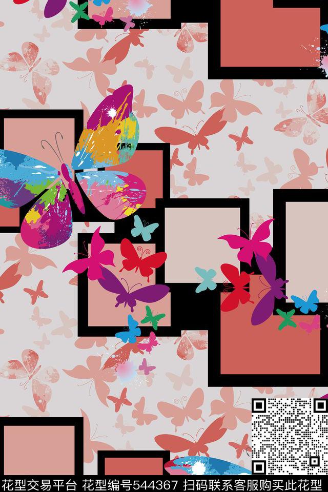 蝴蝶解构几何传统印花华亿平台下载（图片编号: 544367） - 瓦栏（Walan）