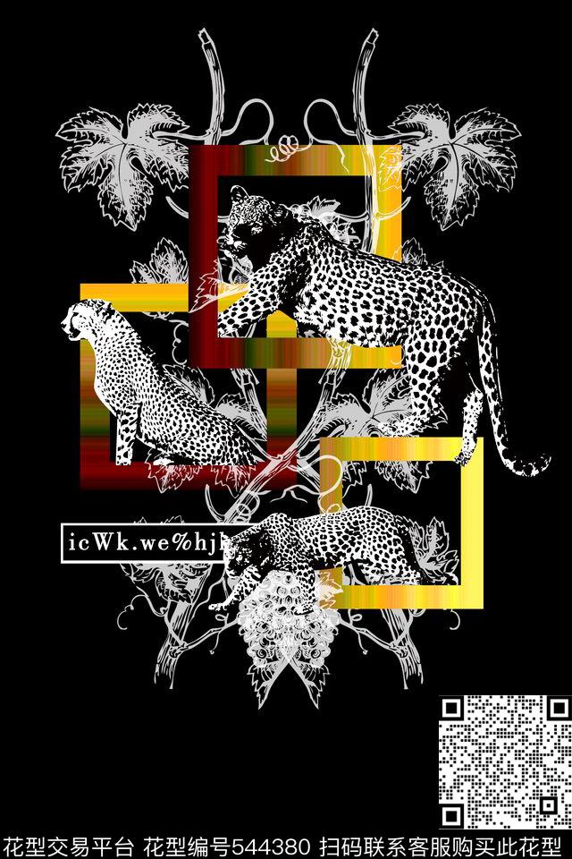 动物豹子黑白插花英文数码印花华亿平台下载（图片编号: 544380） - 瓦栏（Walan）