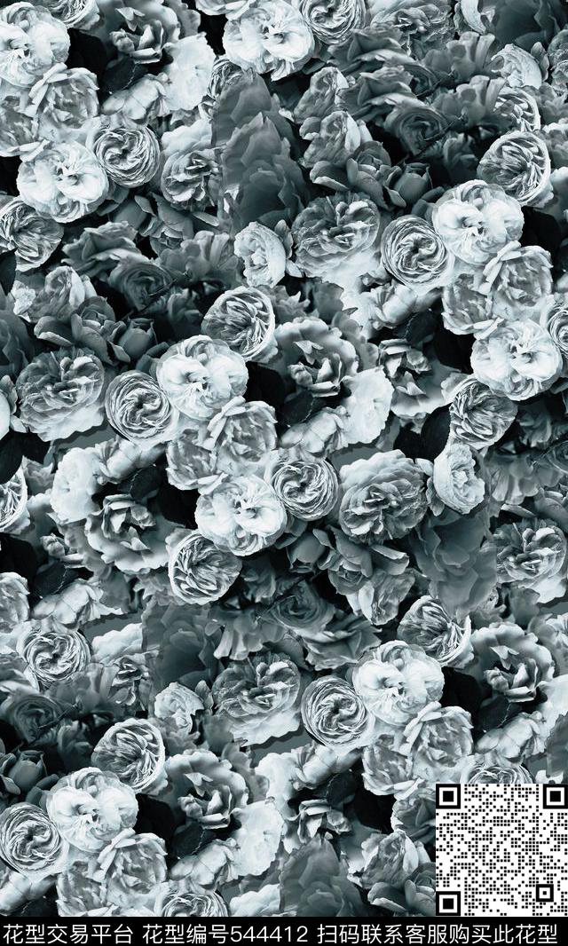 花卉花卉、叠加、中性色绚丽花园数码印花华亿平台下载（图片编号: 544412） - 瓦栏（Walan）