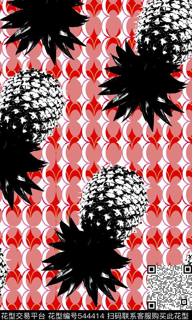 壁纸风格背景黑白水果菠萝写意传统印花华亿平台下载（图片编号: 544414） - 瓦栏（Walan）