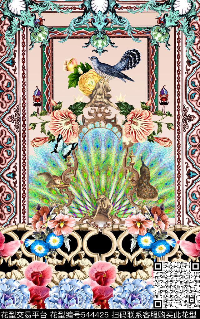 欧式复古卷草数码印花华亿平台下载（图片编号: 544425） - 瓦栏（Walan）