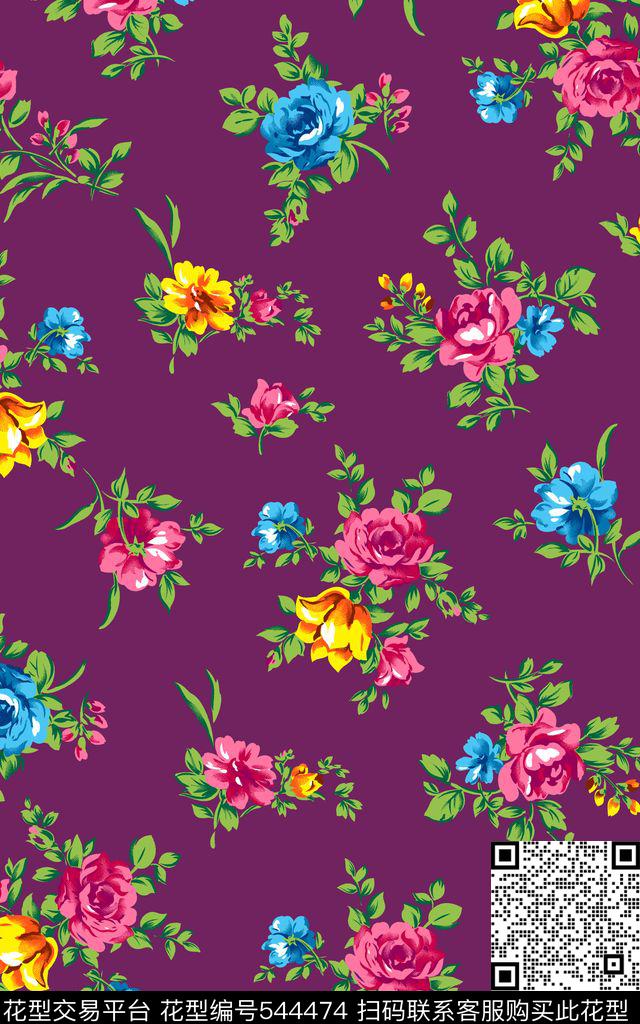 简约花卉0分色区植绒花卉传统印花华亿平台下载（图片编号: 544474） - 瓦栏（Walan）