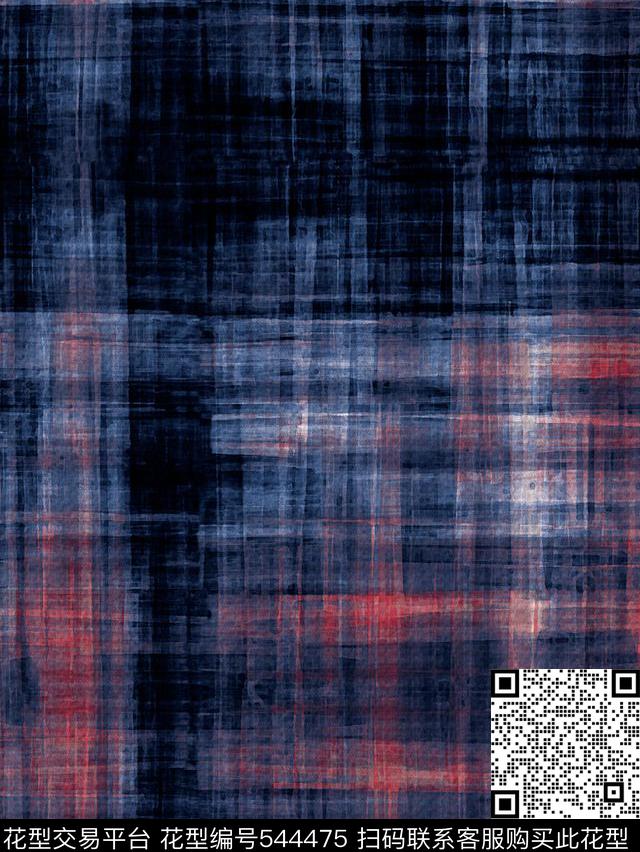 抽象笔刷格纹男装数码印花华亿平台下载（图片编号: 544475） - 瓦栏（Walan）