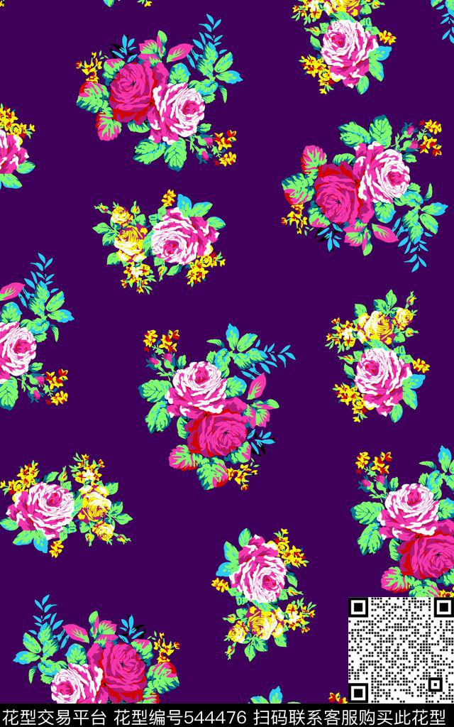 简约花卉0分色区植绒花卉传统印花华亿平台下载（图片编号: 544476） - 瓦栏（Walan）