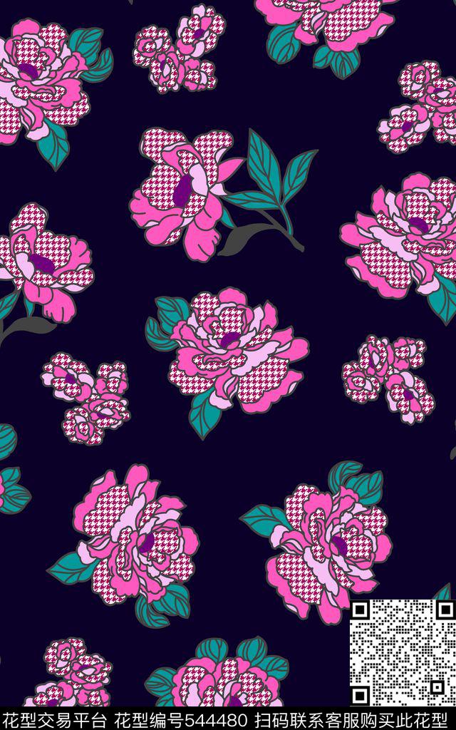 简约花卉0分色区泡泡布花卉传统印花华亿平台下载（图片编号: 544480） - 瓦栏（Walan）