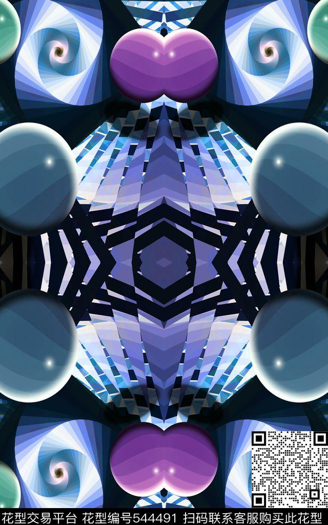 几何格子对称几何花卉纹理数码印花华亿平台下载（图片编号: 544491） - 瓦栏（Walan）