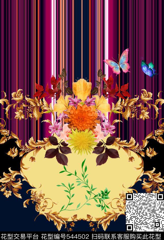 欧式立体花纹条纹花朵数码印花华亿平台下载（图片编号: 544502） - 瓦栏（Walan）