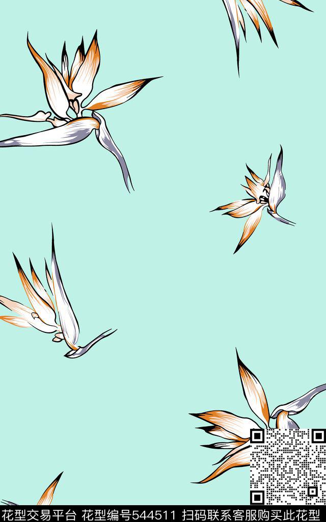 热带风情0分色区简约植物花卉传统印花华亿平台下载（图片编号: 544511） - 瓦栏（Walan）