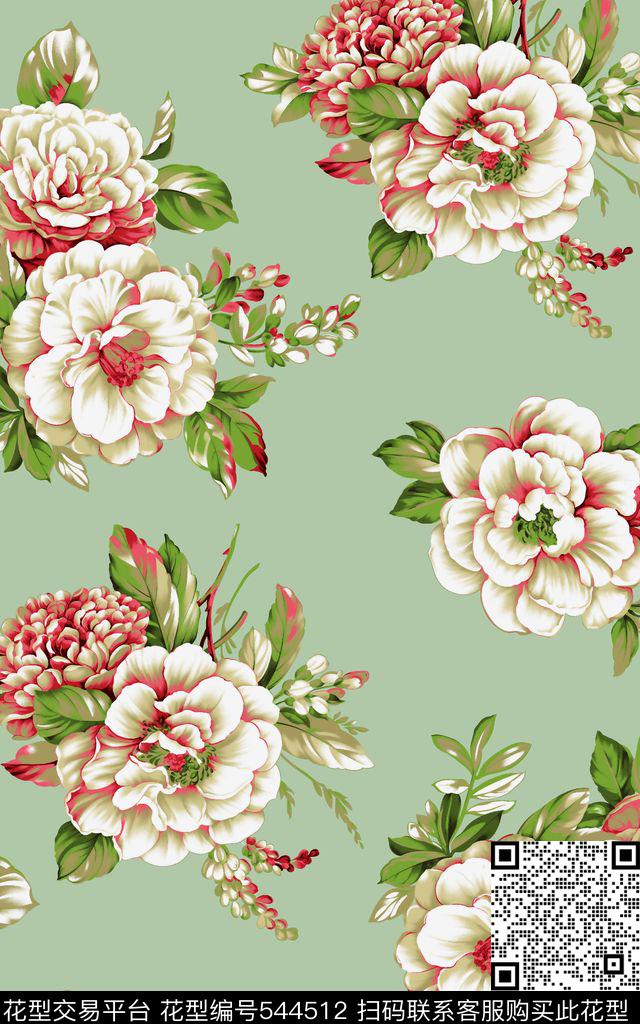 简约花卉浅底花卉组合女装传统印花华亿平台下载（图片编号: 544512） - 瓦栏（Walan）