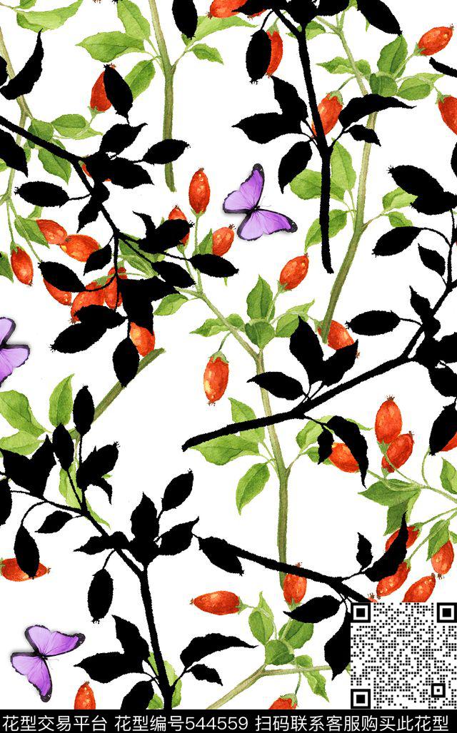 小碎花趣味图案抽象花鸟数码印花华亿平台下载（图片编号: 544559） - 瓦栏（Walan）