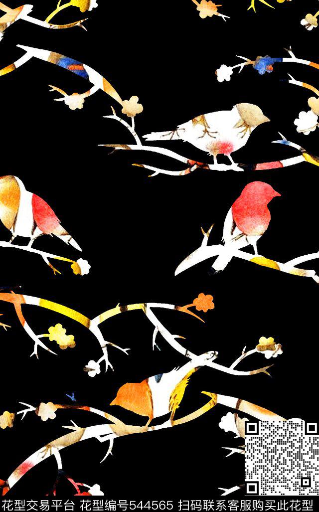 时尚潮流黑底小花趣味动物数码印花华亿平台下载（图片编号: 544565） - 瓦栏（Walan）