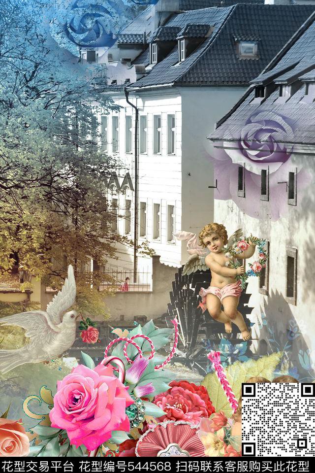 复古精美女装定位图案油画复古花卉油画小天使油画风景数码印花华亿平台下载（图片编号: 544568） - 瓦栏（Walan）