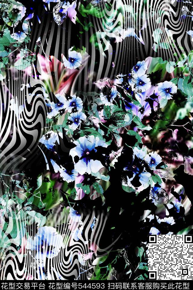 中国风抽象动感冷艳数码印花华亿平台下载（图片编号: 544593） - 瓦栏（Walan）