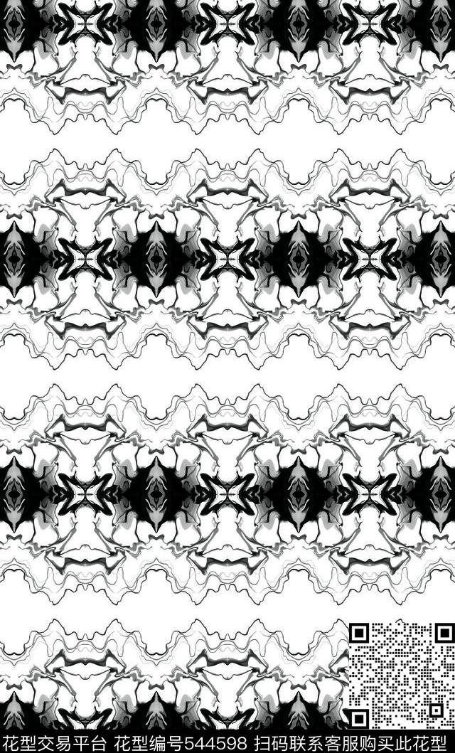 水墨横条时尚数码印花华亿平台下载（图片编号: 544598） - 瓦栏（Walan）