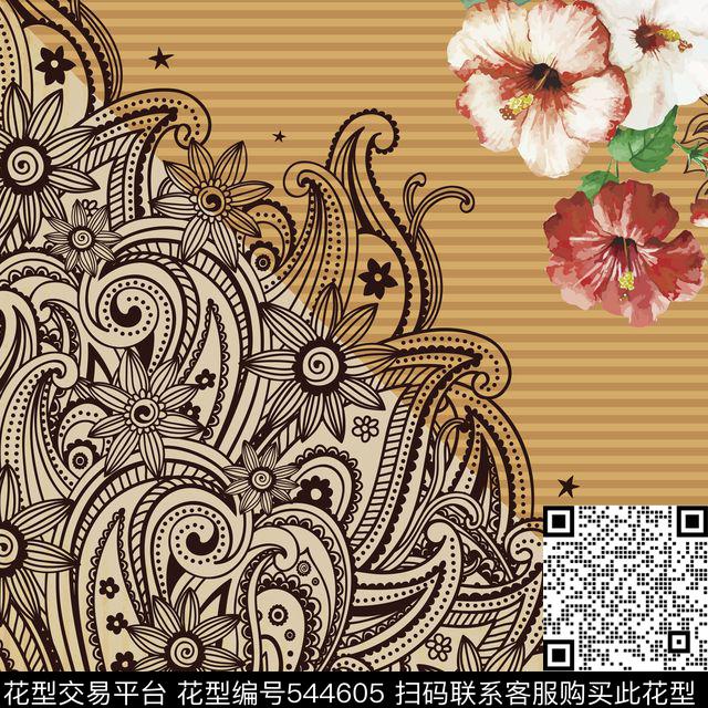 创意方巾花卉数码印花华亿平台下载（图片编号: 544605） - 瓦栏（Walan）