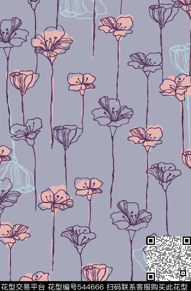 小百合线条花卉传统印花华亿平台下载（图片编号: 544666） - 瓦栏（Walan）
