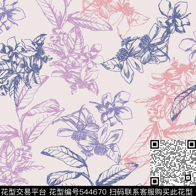 花卉叶子服装传统印花华亿平台下载（图片编号: 544670） - 瓦栏（Walan）