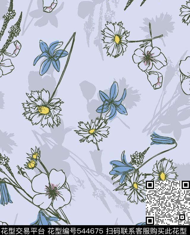 花卉叶子服装传统印花华亿平台下载（图片编号: 544675） - 瓦栏（Walan）