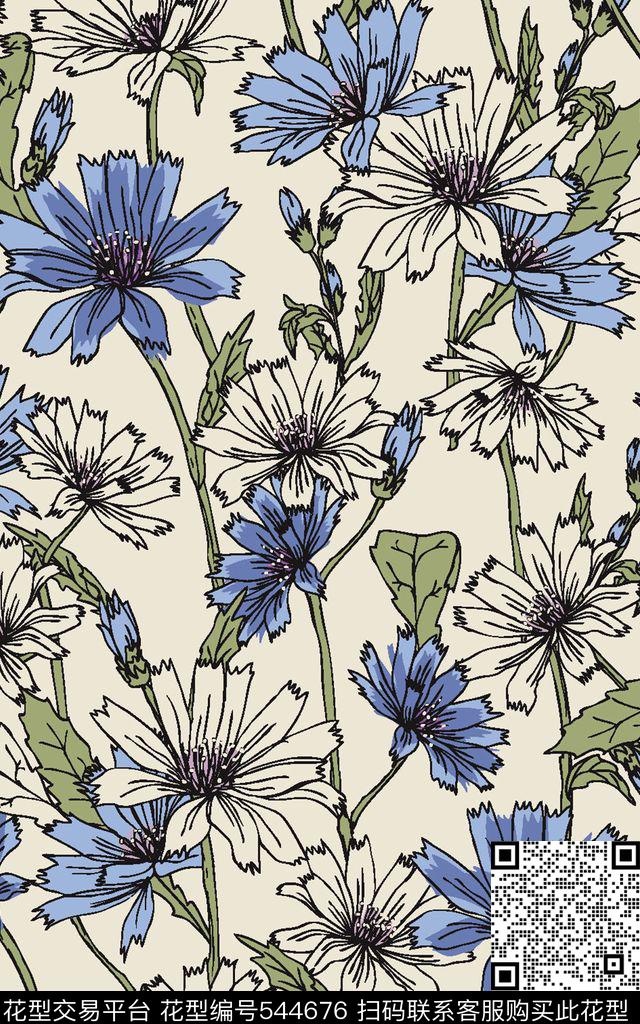 菊花叶子服装传统印花华亿平台下载（图片编号: 544676） - 瓦栏（Walan）