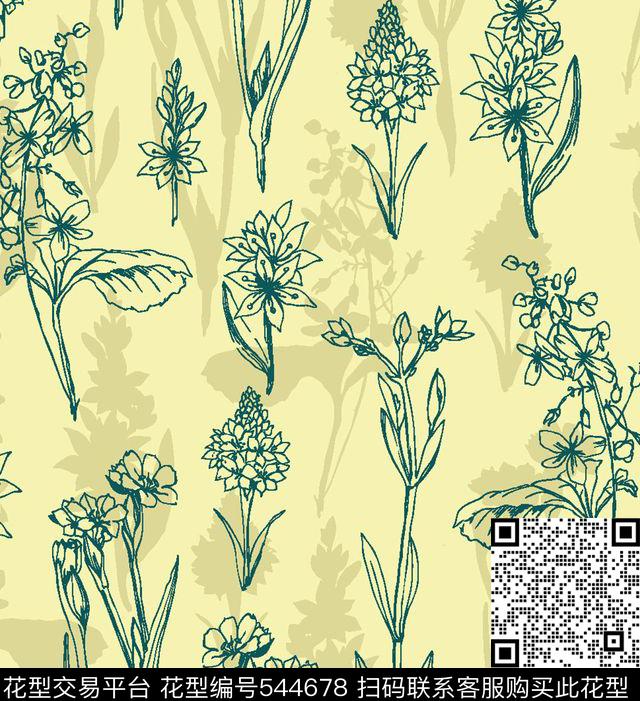小花叶子服装传统印花华亿平台下载（图片编号: 544678） - 瓦栏（Walan）