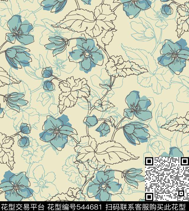 花卉叶子服装传统印花华亿平台下载（图片编号: 544681） - 瓦栏（Walan）