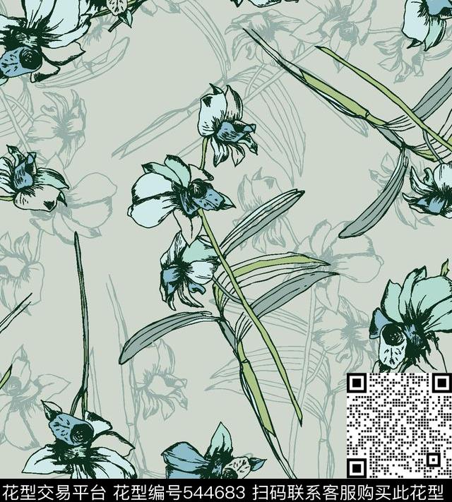花卉叶子服装传统印花华亿平台下载（图片编号: 544683） - 瓦栏（Walan）