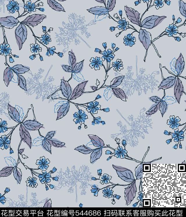 小花叶子服装传统印花华亿平台下载（图片编号: 544686） - 瓦栏（Walan）