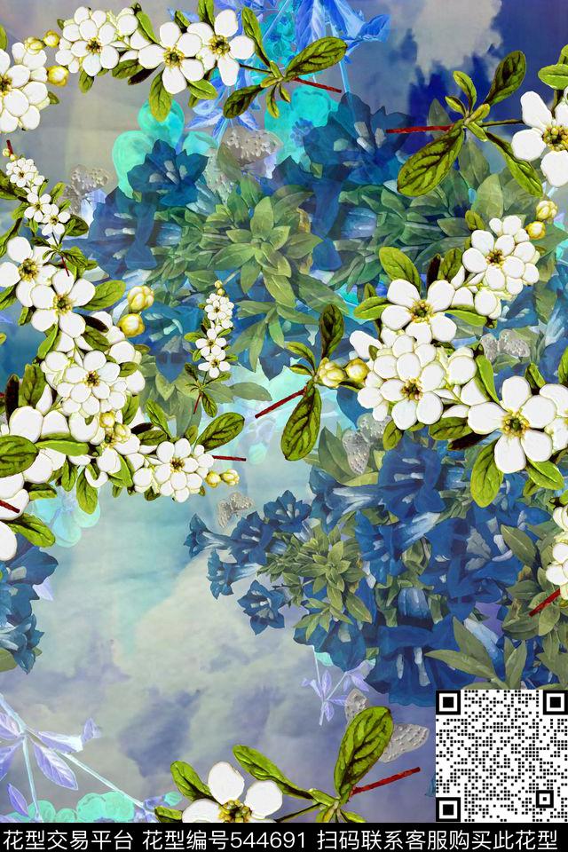 田园风花卉风景女装裙装数码印花华亿平台下载（图片编号: 544691） - 瓦栏（Walan）