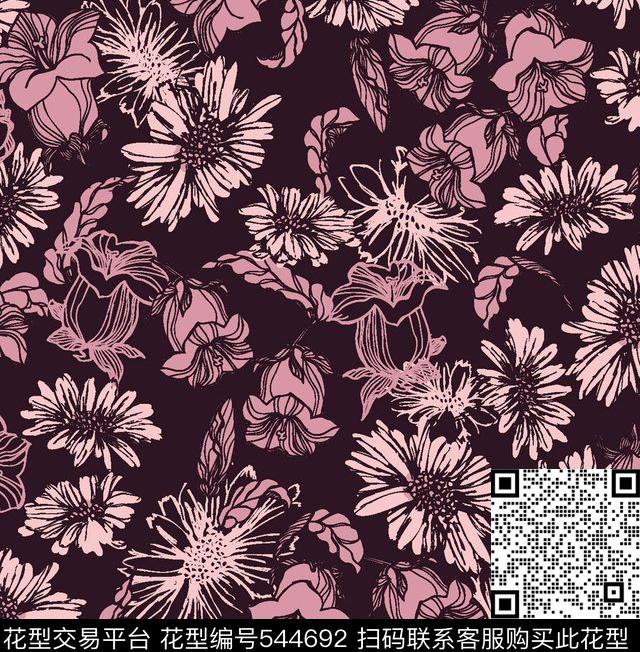 花卉叶子服装传统印花华亿平台下载（图片编号: 544692） - 瓦栏（Walan）