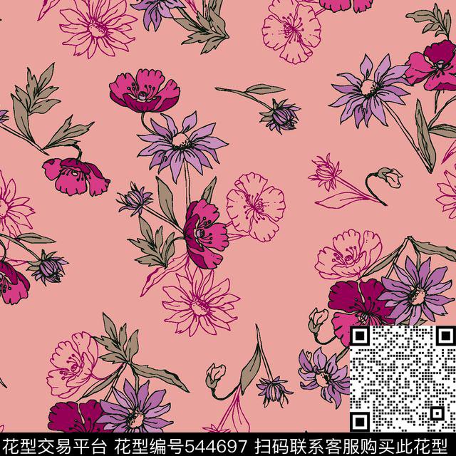 小花叶子服装传统印花华亿平台下载（图片编号: 544697） - 瓦栏（Walan）