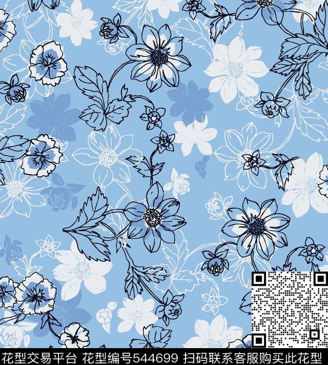 花卉叶子服装传统印花华亿平台下载（图片编号: 544699） - 瓦栏（Walan）