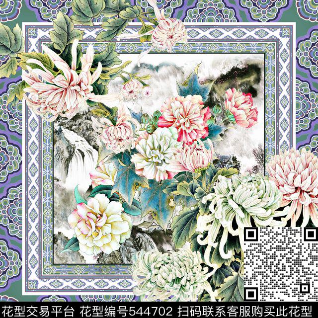 创意方巾复古数码印花华亿平台下载（图片编号: 544702） - 瓦栏（Walan）