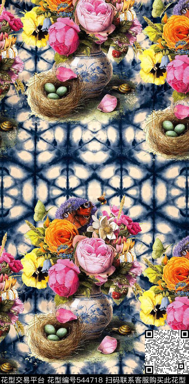 潮流女装复古风格趣味花鸟数码印花华亿平台下载（图片编号: 544718） - 瓦栏（Walan）
