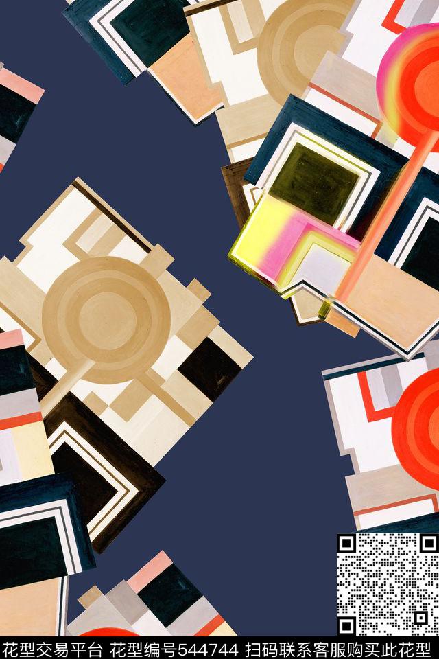 抽象纯色底几何数码印花华亿平台下载（图片编号: 544744） - 瓦栏（Walan）